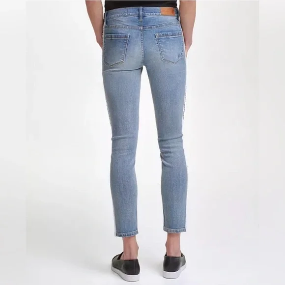 NWT. Karl Lagerfeld Paris Light Blue Skinny Jeans with Side Logo - Picture 3 of 6